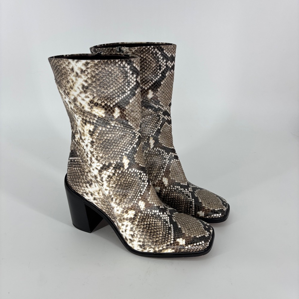 Franco Sarto Stevie Mid Calf Boots Roccia Snake Women Size 7.5 Square Toe Heel